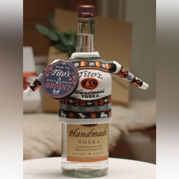 Tito’s Handmade Vodka Bottle Holiday Christmas Sweater Bottle Koozie with tag - Picture 7 of 7